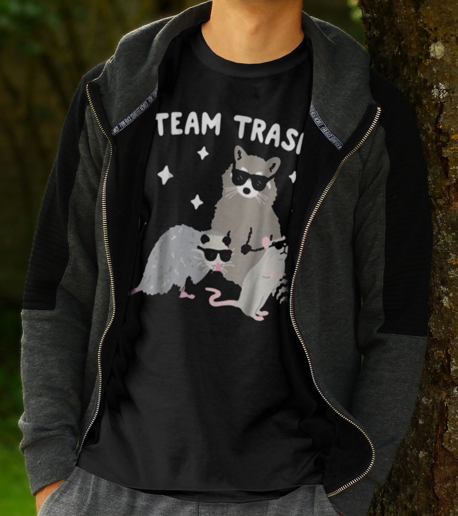 TEAM TRASH OPOSSUM RACCOON RAT WITH SUNGLASSES AND STARS T-Shirt