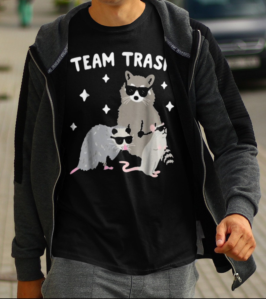 TEAM TRASH OPOSSUM RACCOON RAT WITH SUNGLASSES AND STARS T-Shirt