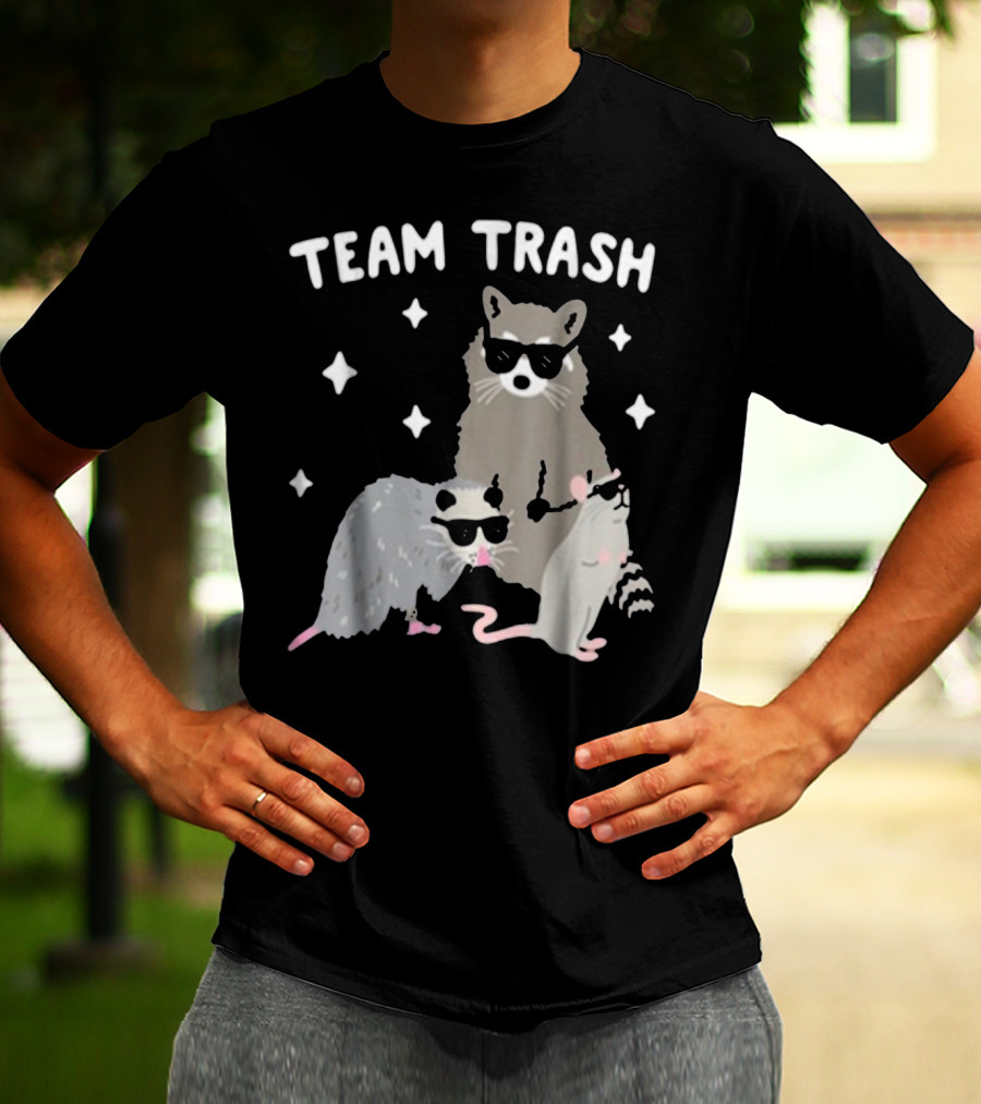TEAM TRASH OPOSSUM RACCOON RAT WITH SUNGLASSES AND STARS T-Shirt