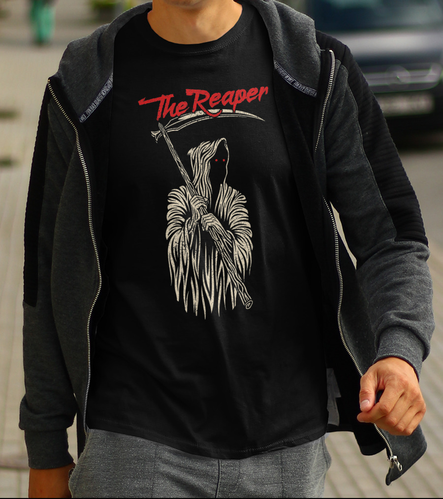 The Reaper Cloaked Scythe Bearer With Red Eyes T-Shirt