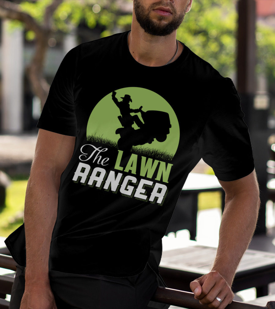 The Lawn Ranger Funny Mowing Cowboy On Ride-On Lawnmower T-Shirt