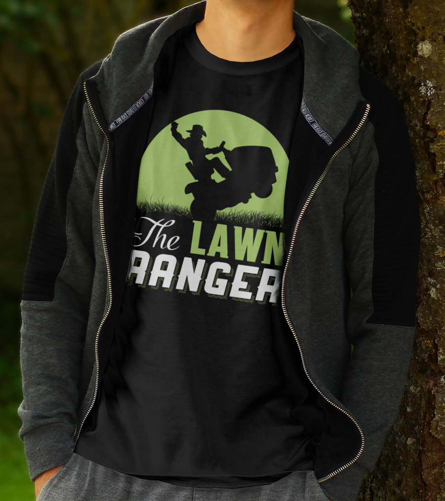 The Lawn Ranger Funny Mowing Cowboy On Ride-On Lawnmower T-Shirt