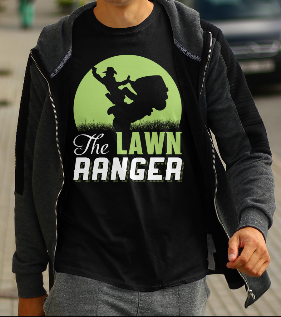 The Lawn Ranger Funny Mowing Cowboy On Ride-On Lawnmower T-Shirt
