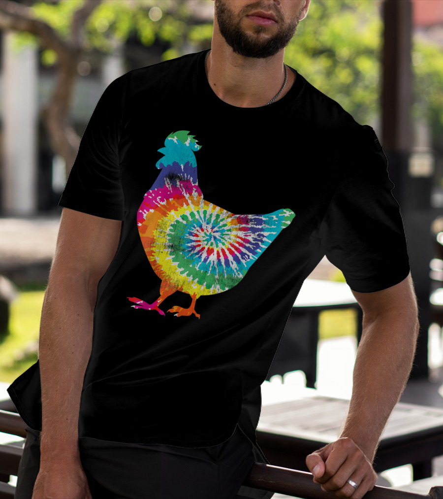 Tie Dye Chicken Hippy Farmer Hobby Farm Rainbow Burst T-Shirt