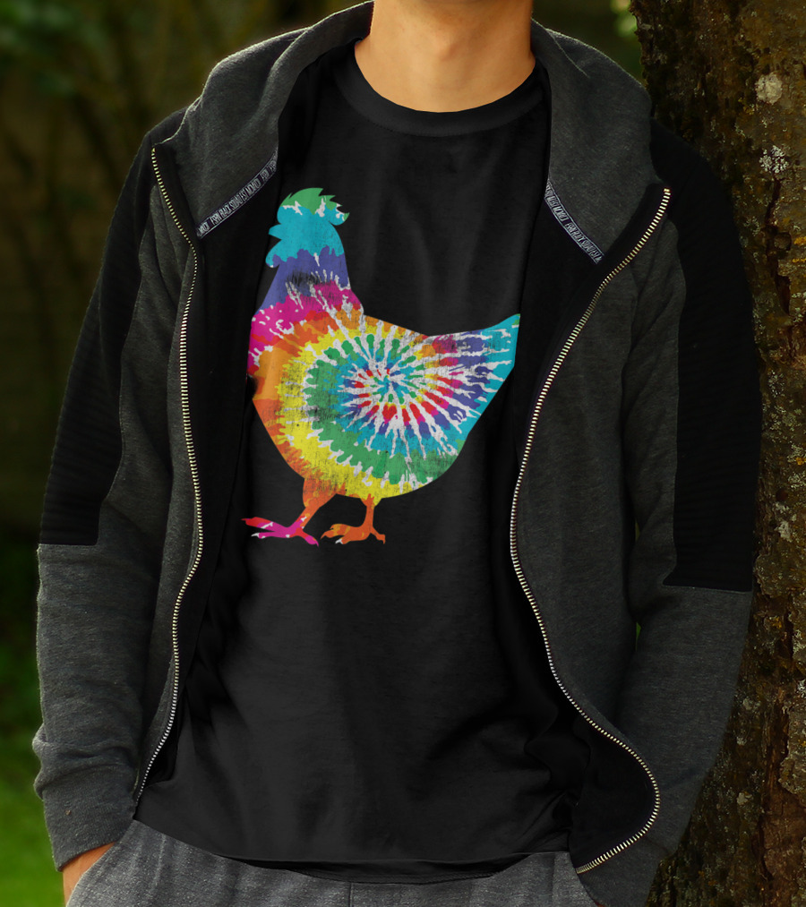 Tie Dye Chicken Hippy Farmer Hobby Farm Rainbow Burst T-Shirt