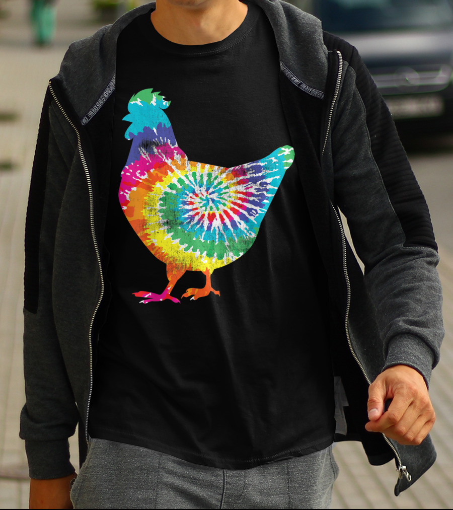 Tie Dye Chicken Hippy Farmer Hobby Farm Rainbow Burst T-Shirt