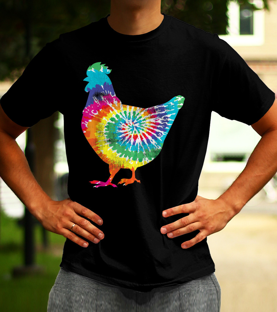 Tie Dye Chicken Hippy Farmer Hobby Farm Rainbow Burst T-Shirt