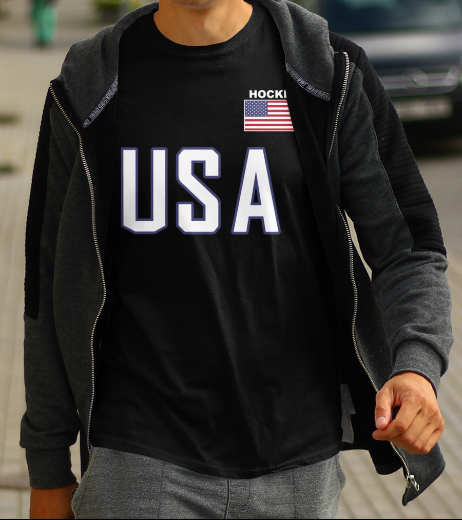 USA Flag Hockey Pocket Equipment Jacket T-Shirt