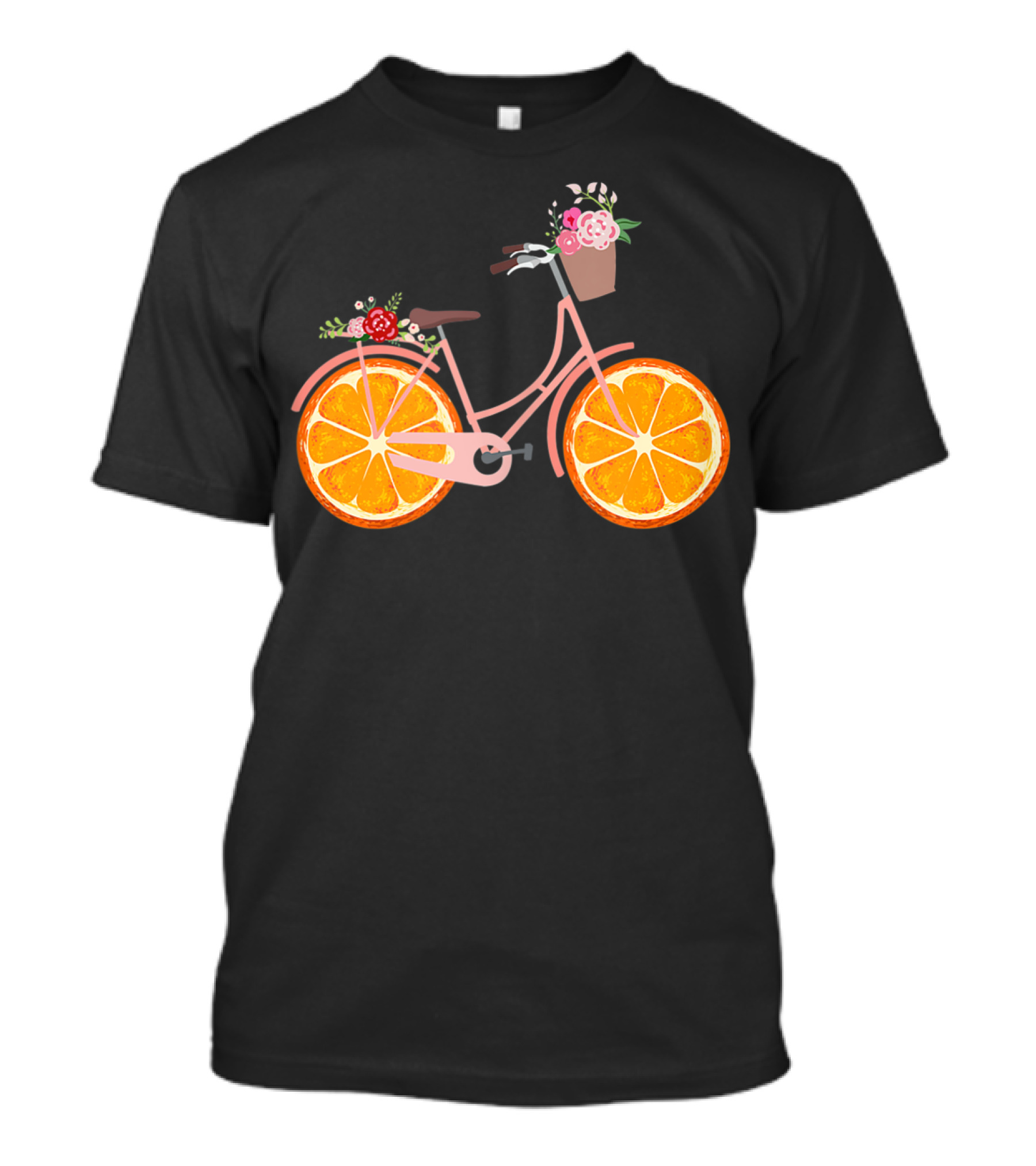 Vintage Bike Bicycle With Flower Basket And Orange Fruit Wheels T-Shirt