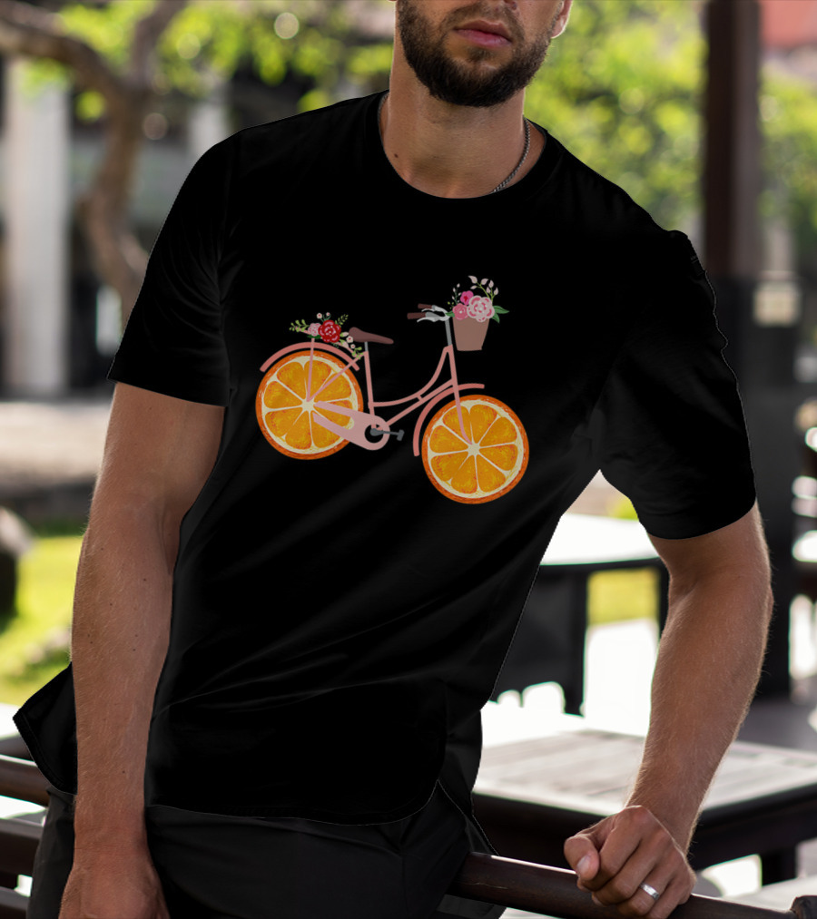 Vintage Bike Bicycle With Flower Basket And Orange Fruit Wheels T-Shirt