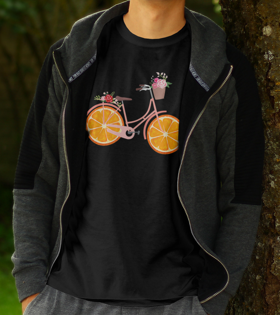 Vintage Bike Bicycle With Flower Basket And Orange Fruit Wheels T-Shirt