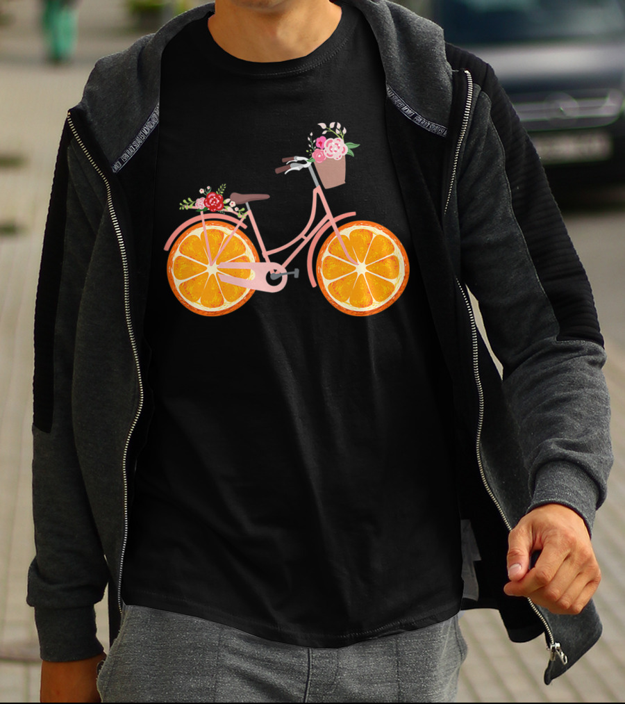 Vintage Bike Bicycle With Flower Basket And Orange Fruit Wheels T-Shirt