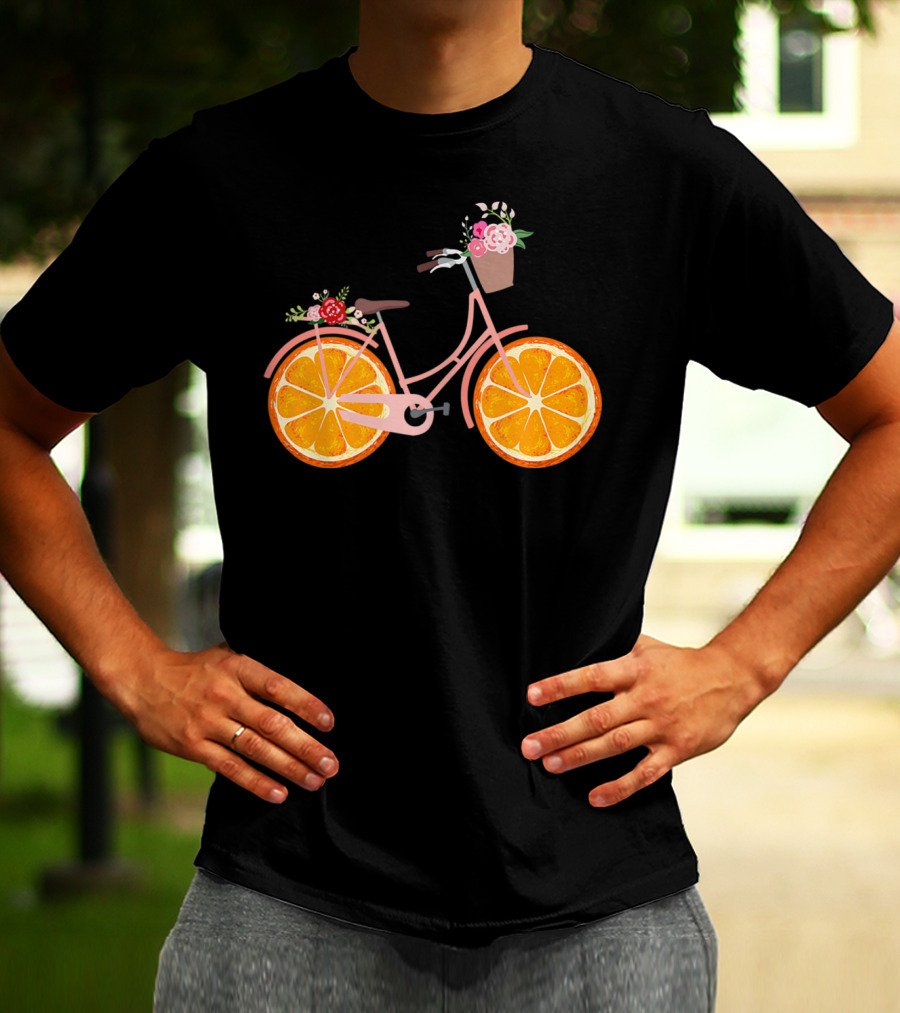 Vintage Bike Bicycle With Flower Basket And Orange Fruit Wheels T-Shirt