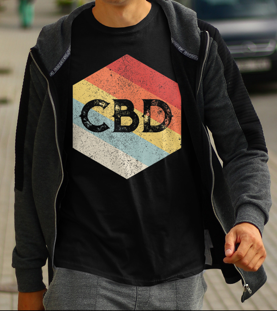 Vintage CBD Retro Hexagon Distressed Stripes T-Shirt