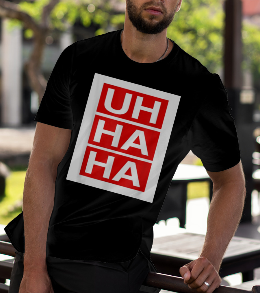 UH HA HA Graphic On Red Blocks T-Shirt