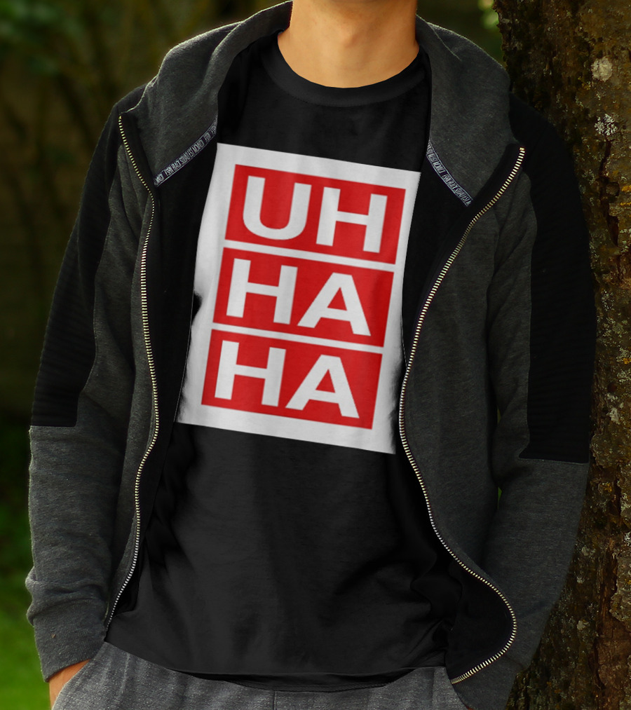 UH HA HA Graphic On Red Blocks T-Shirt