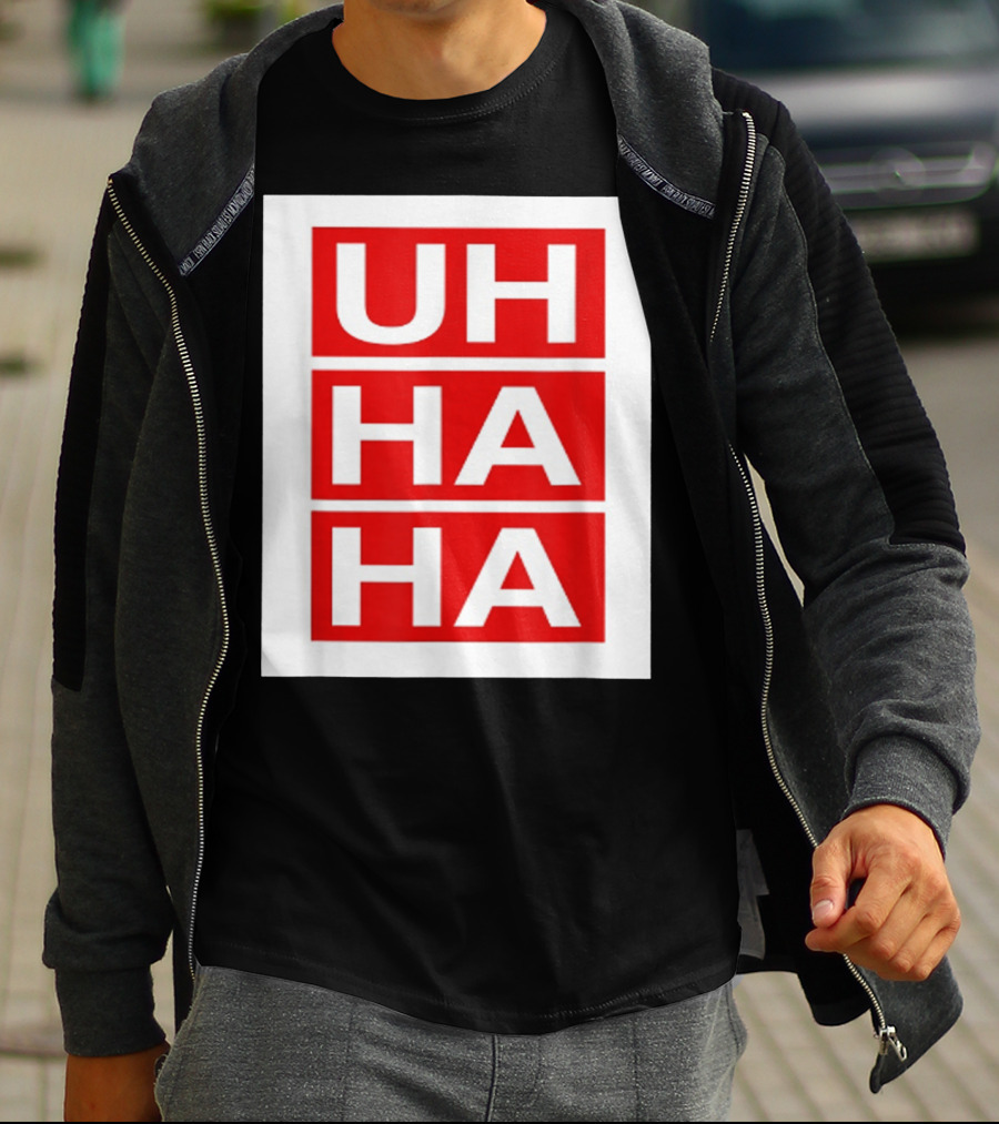 UH HA HA Graphic On Red Blocks T-Shirt