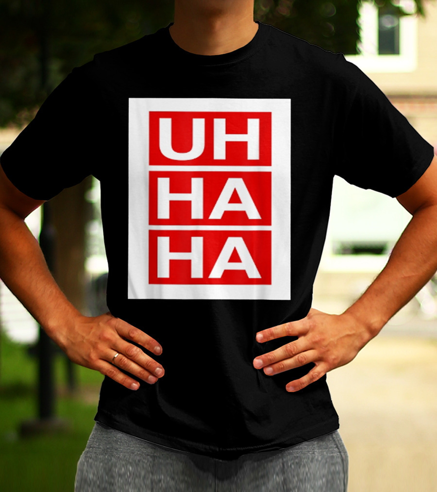 UH HA HA Graphic On Red Blocks T-Shirt