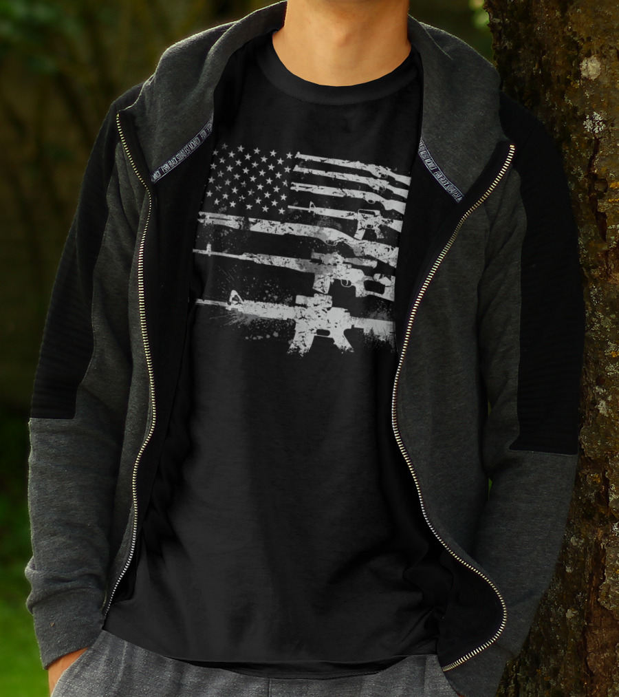 USA Flag Made Of Rifles Guns Weapons Military 2A Stripes T-Shirt