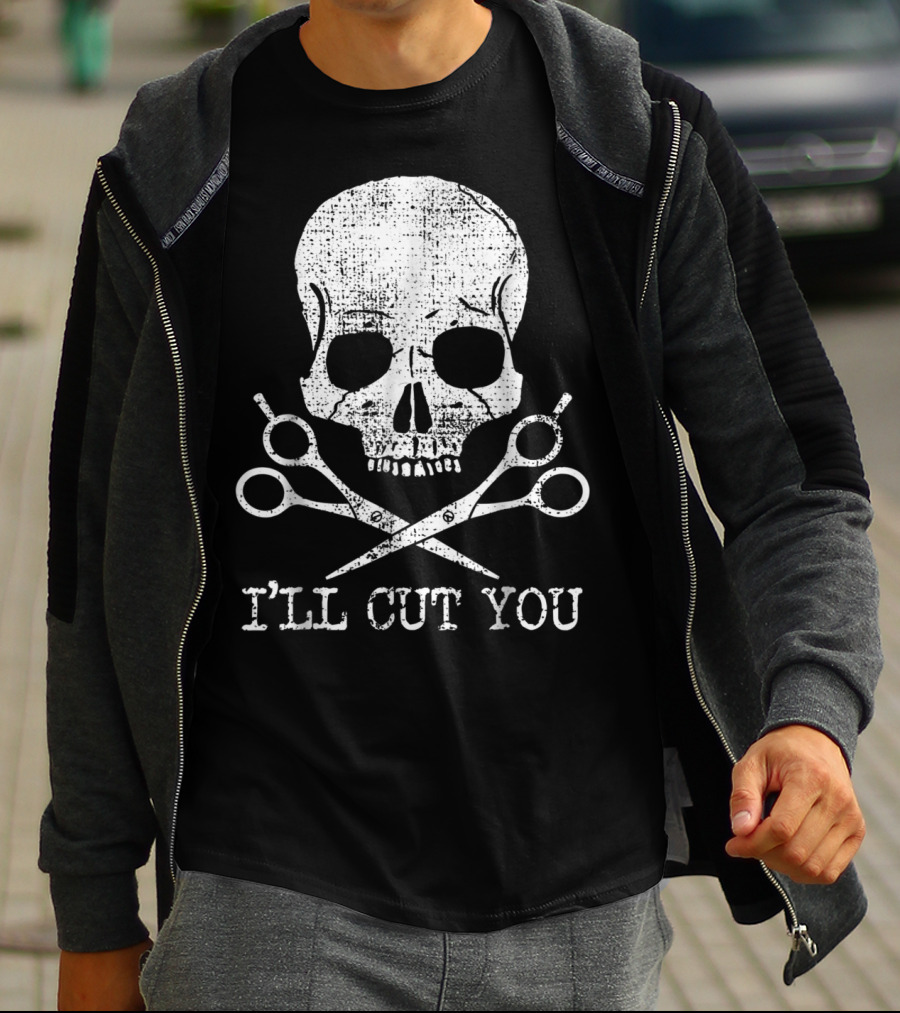 Vintage Barber Hairdresser Hair Sty I'll Cut You Skull With Scissors T-Shirt