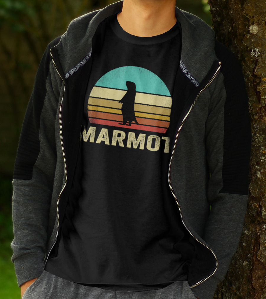 Retro Marmot Silhouette Sunset Stripes T-Shirt