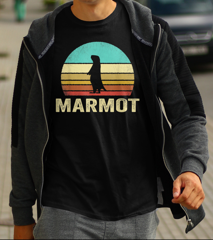 Retro Marmot Silhouette Sunset Stripes T-Shirt