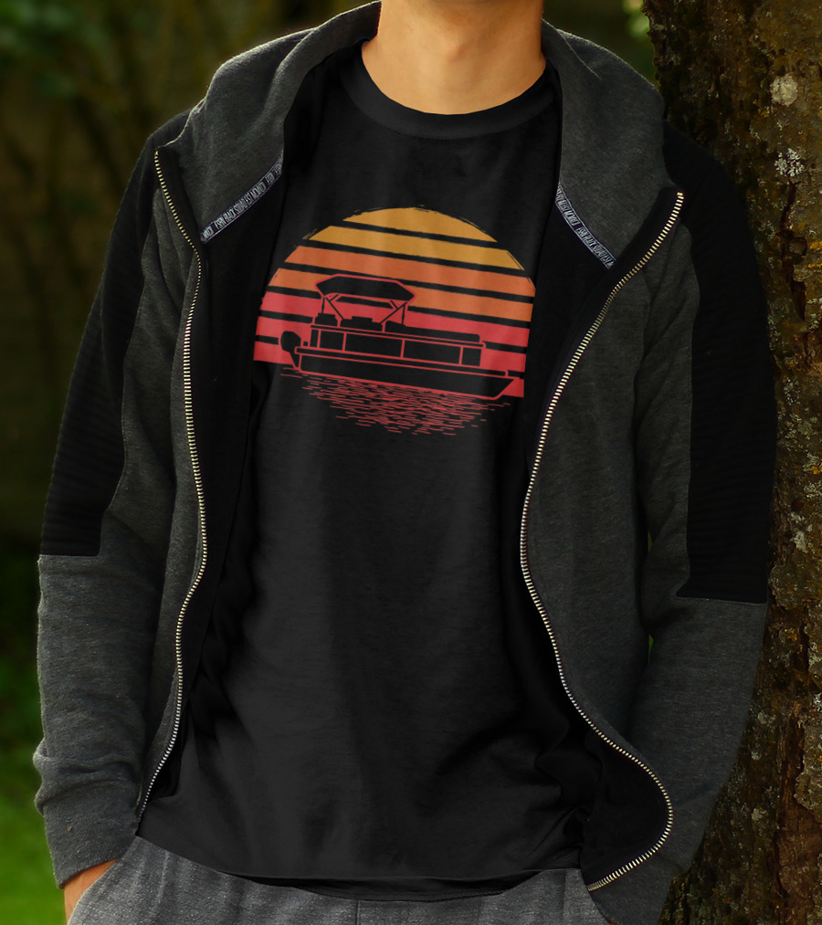 Vintage Pontoon Boat Silhouette Sunset Retro Vibes T-Shirt