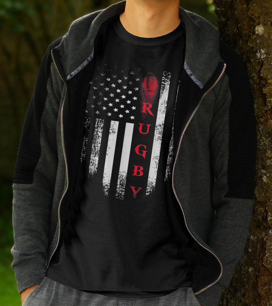 Vintage USA American Flag Red Rugby Football Stars Stripes T-Shirt