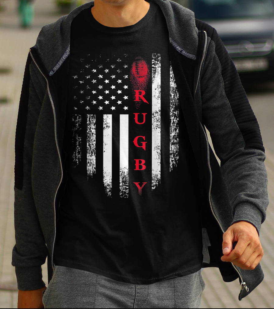 Vintage USA American Flag Red Rugby Football Stars Stripes T-Shirt