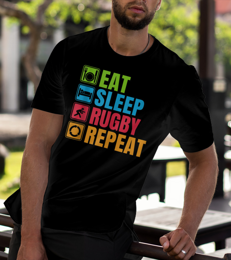Eat Sleep Rugby Repeat Funny Rugby T-Shirt