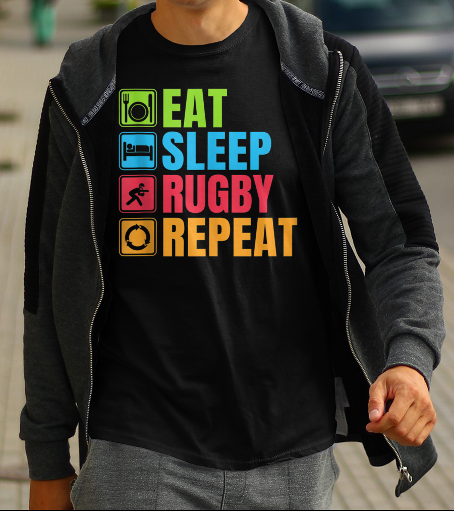 Eat Sleep Rugby Repeat Funny Rugby T-Shirt