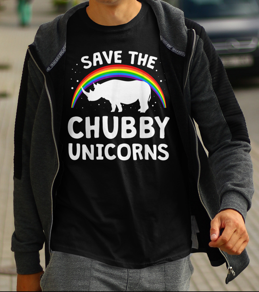 Save The Chubby Unicorns Rhino With Rainbow Love T-Shirt