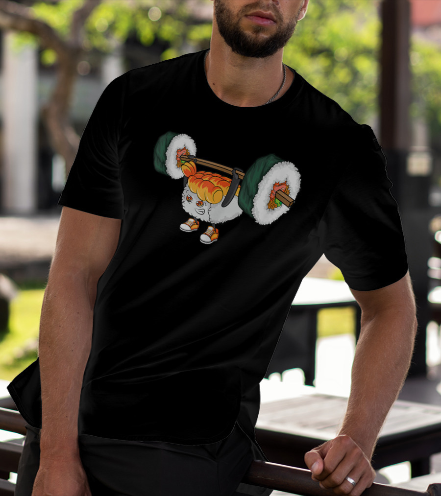 Funny Sushi Roll Weightlifting Gym Japanese Food Humor T-Shirt
