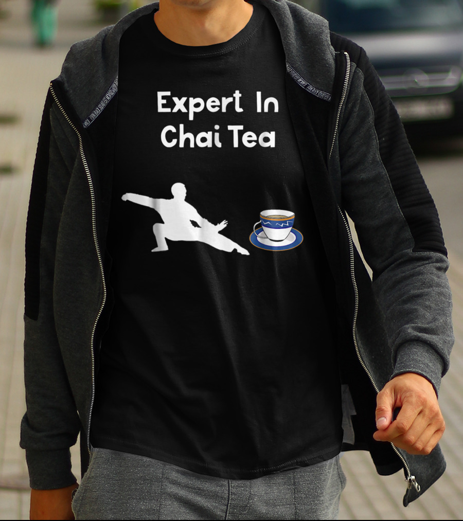 Funny Tai Chi Expert In Chai Tea Barista With Martial Arts Silhouette And Teacup T-Shirt