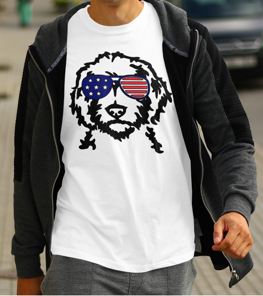 Golden Doodle Patriotic Sunglasses American Flag T-Shirt