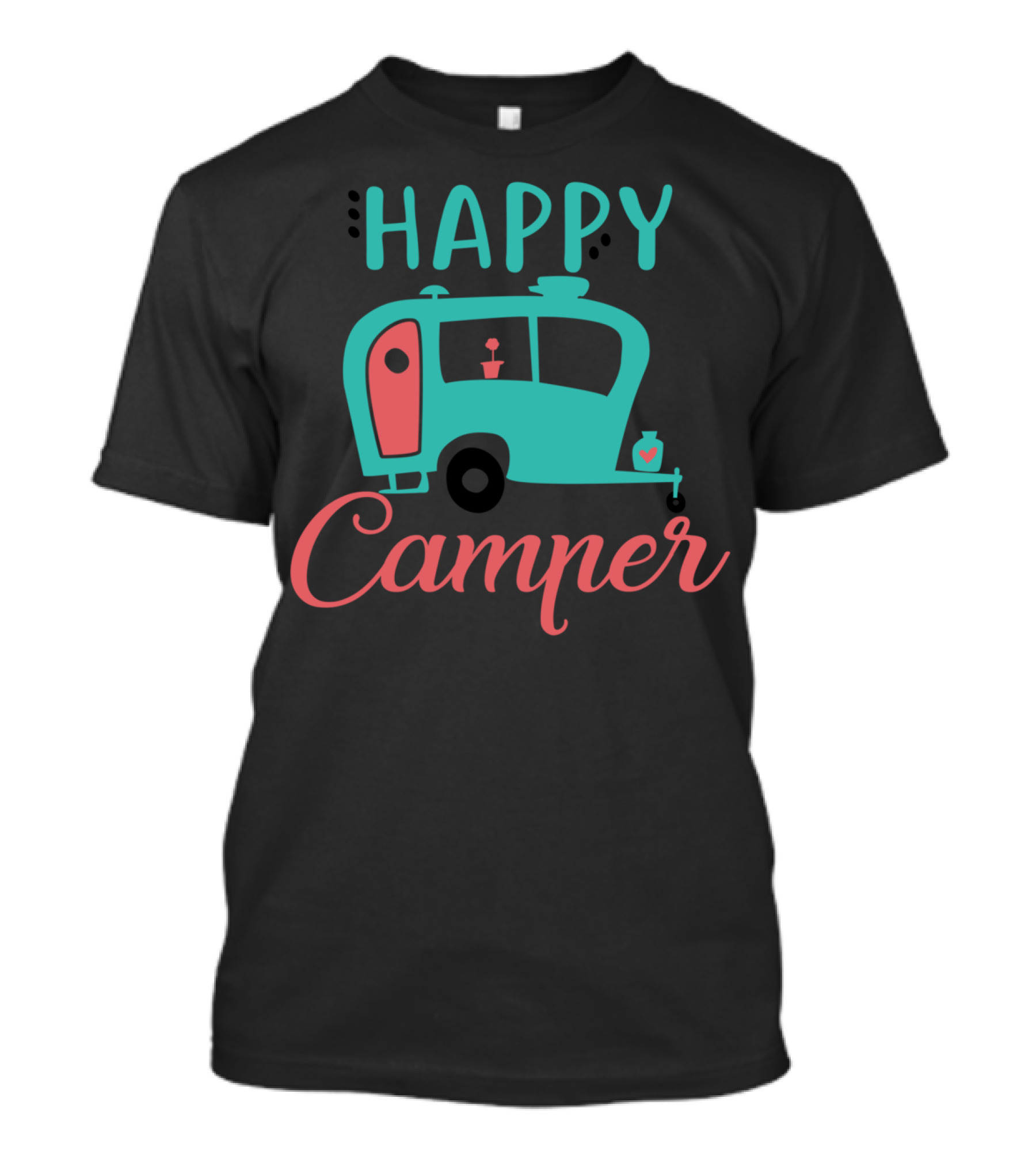 Happy Camper Retro Teal And Coral Vintage Camper T-Shirt