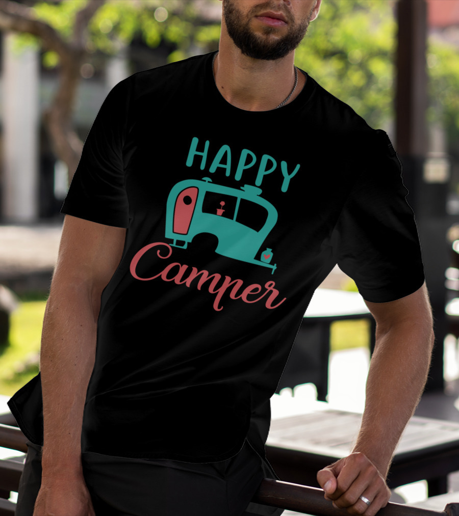 Happy Camper Retro Teal And Coral Vintage Camper T-Shirt