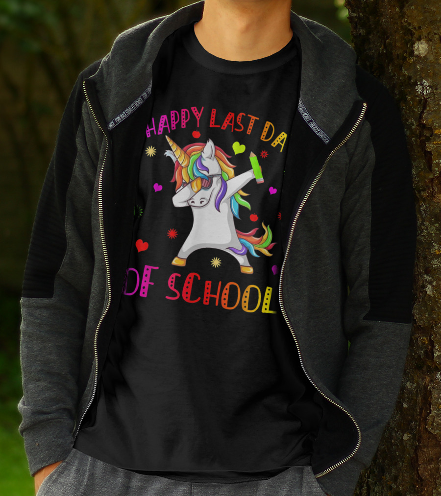 Happy Last Day Of School Unicorn Dabbing Teacher Stu T-Shirt