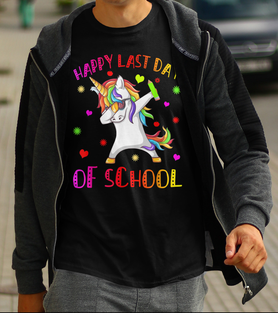 Happy Last Day Of School Unicorn Dabbing Teacher Stu T-Shirt