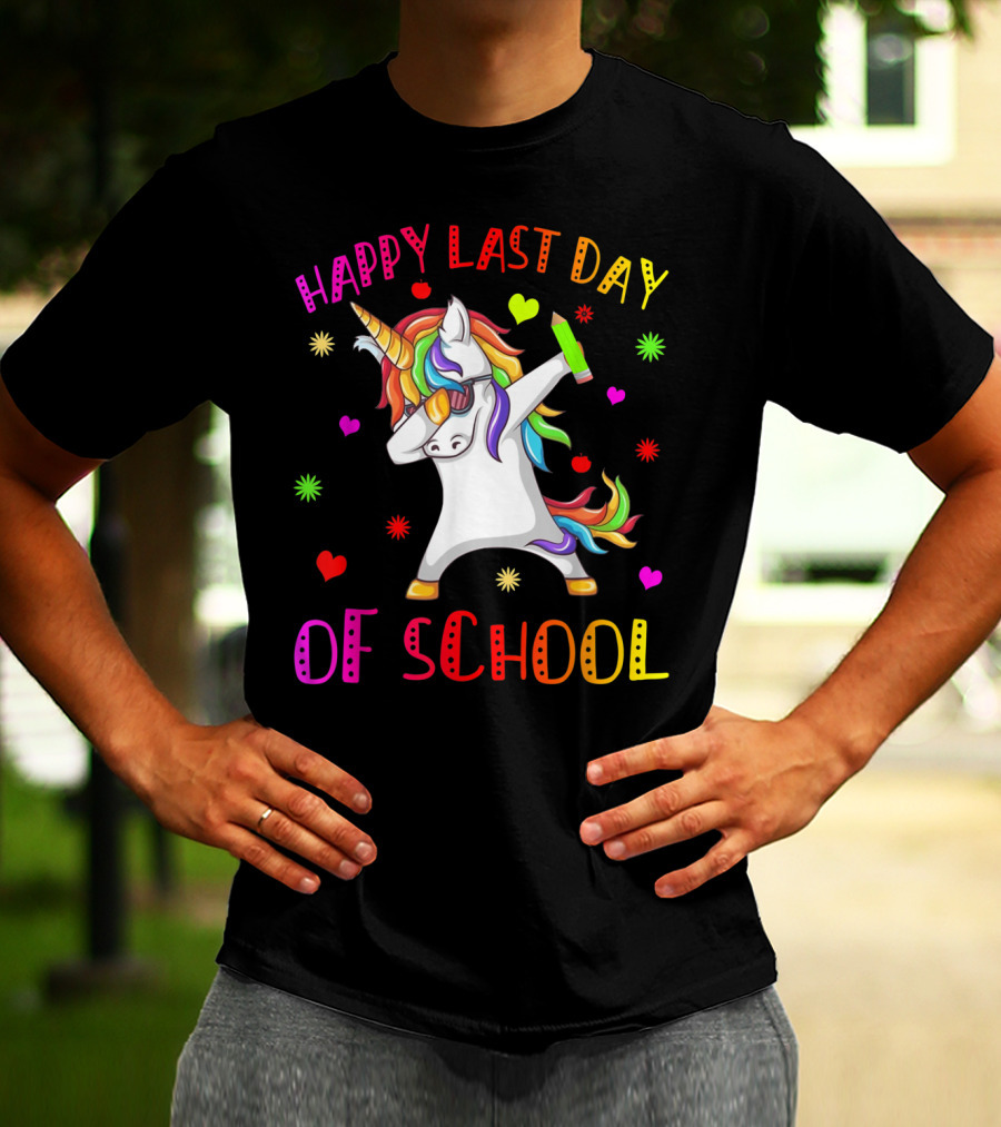 Happy Last Day Of School Unicorn Dabbing Teacher Stu T-Shirt