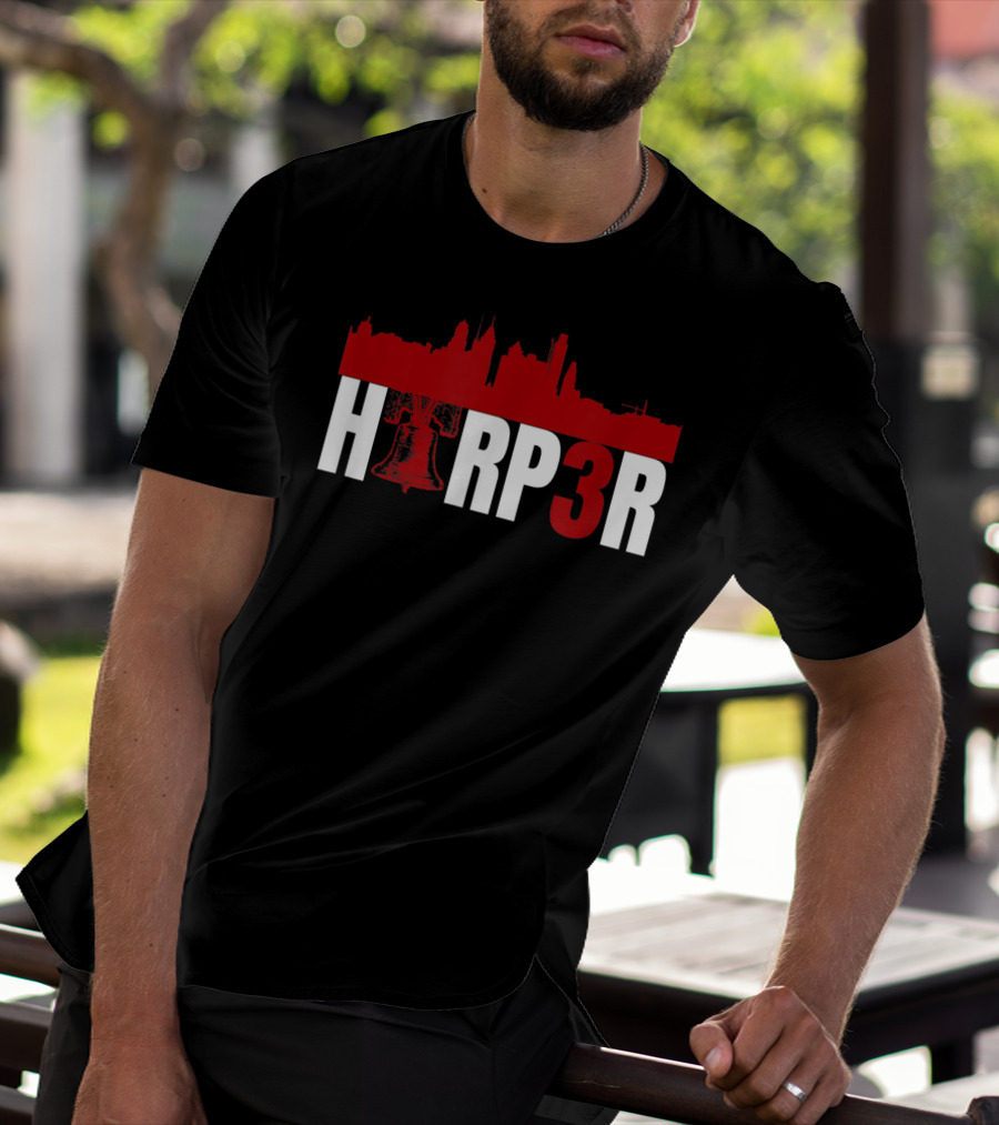 Harper Philadelphia Baseball H3RP3R Liberty Bell Skyline T-Shirt