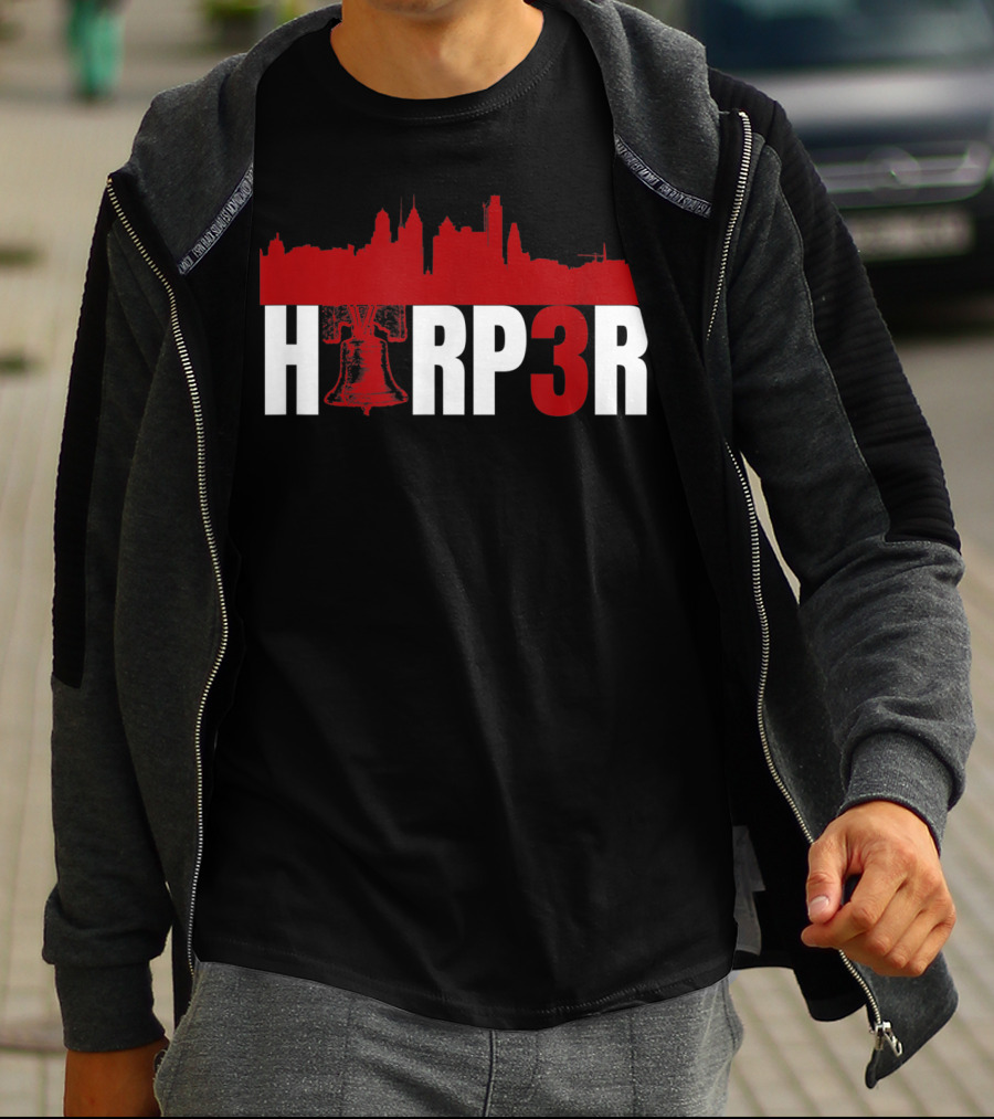 Harper Philadelphia Baseball H3RP3R Liberty Bell Skyline T-Shirt