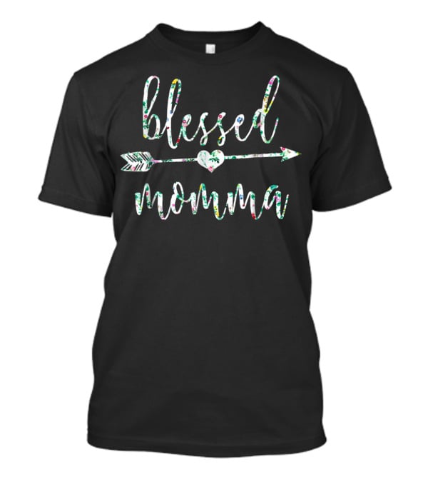 Blessed Momma Hawaii Tropical Flowers Cute Floral Arrow Heart T-Shirt