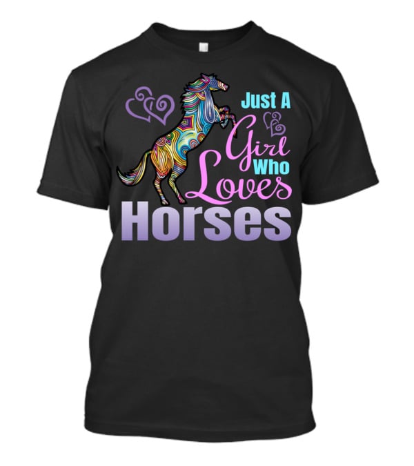 Just A Girl Who Loves Horses Colorful Patterned Horse With Hearts T-Shirt