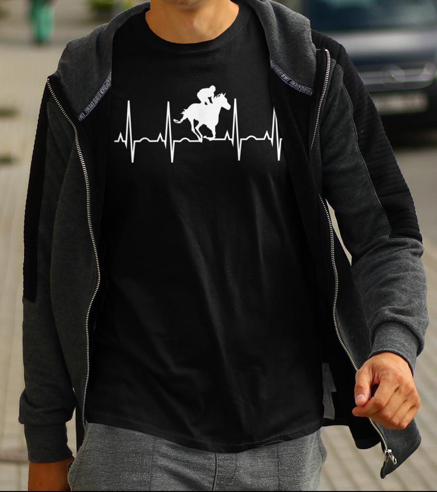 Horse Racing Jockey Heartbeat EKG T-Shirt