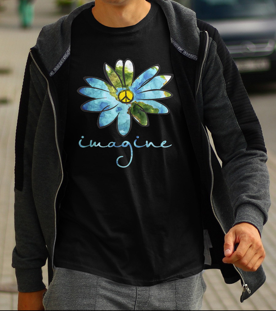Imagine Hippie Peace Sign Flower T-Shirt