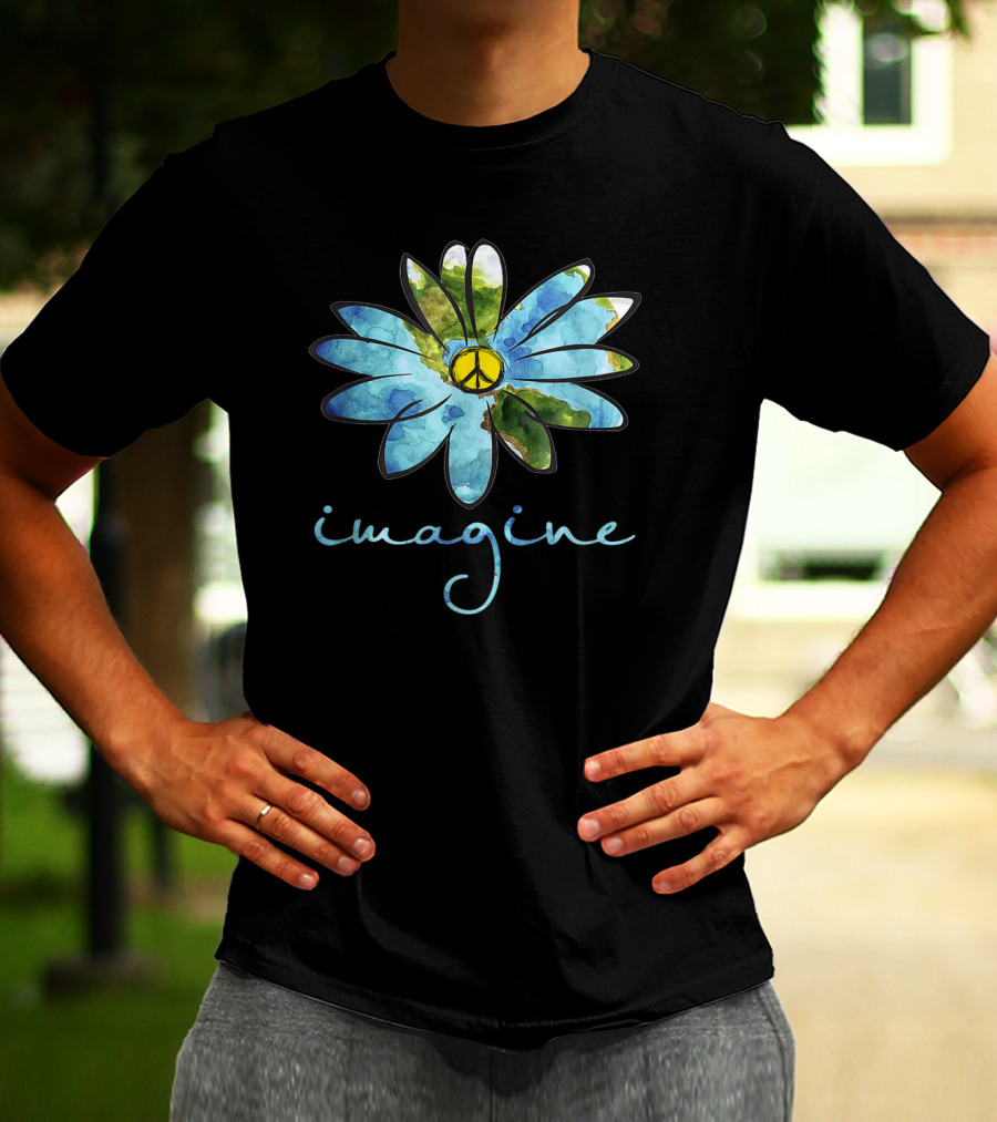 Imagine Hippie Peace Sign Flower T-Shirt