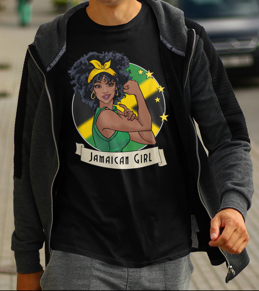 Jamaican Girl Afro Pride Jamaica Flag Fashion T-Shirt