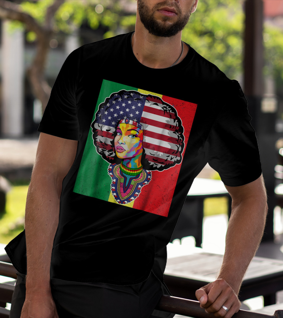 Juneteenth Dashiki American Flag Afro Woman African Colors T-Shirt