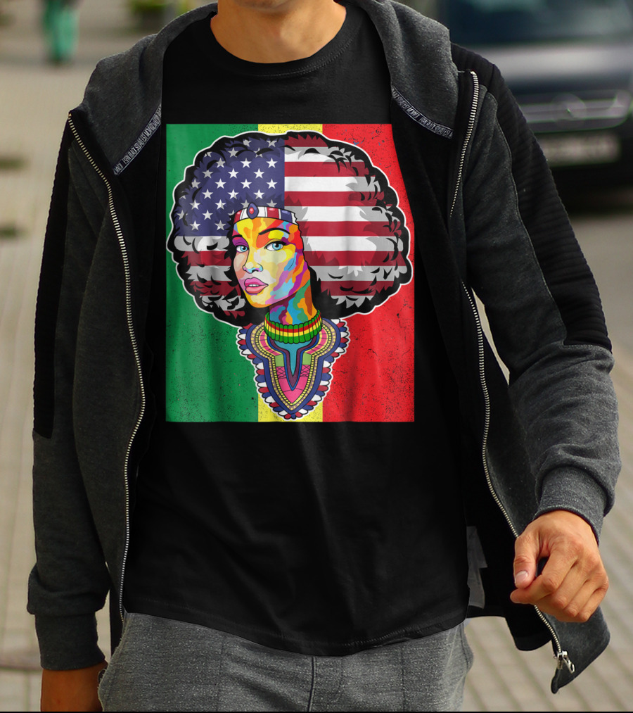 Juneteenth Dashiki American Flag Afro Woman African Colors T-Shirt
